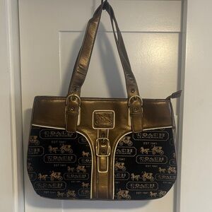 Coach Black and Gold Signature Shoulder Bag